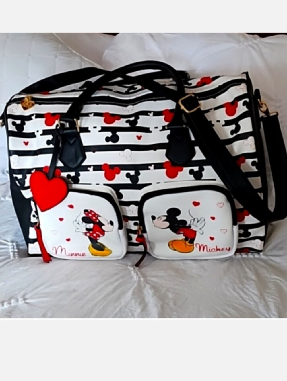 Disney Mickey & Minnie Black and White Striped Tote/Carry On Bag